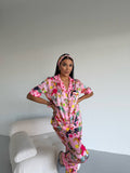 4 Parça Premium Saten Pijama Seti | Toka & Bandana Dahil ✨