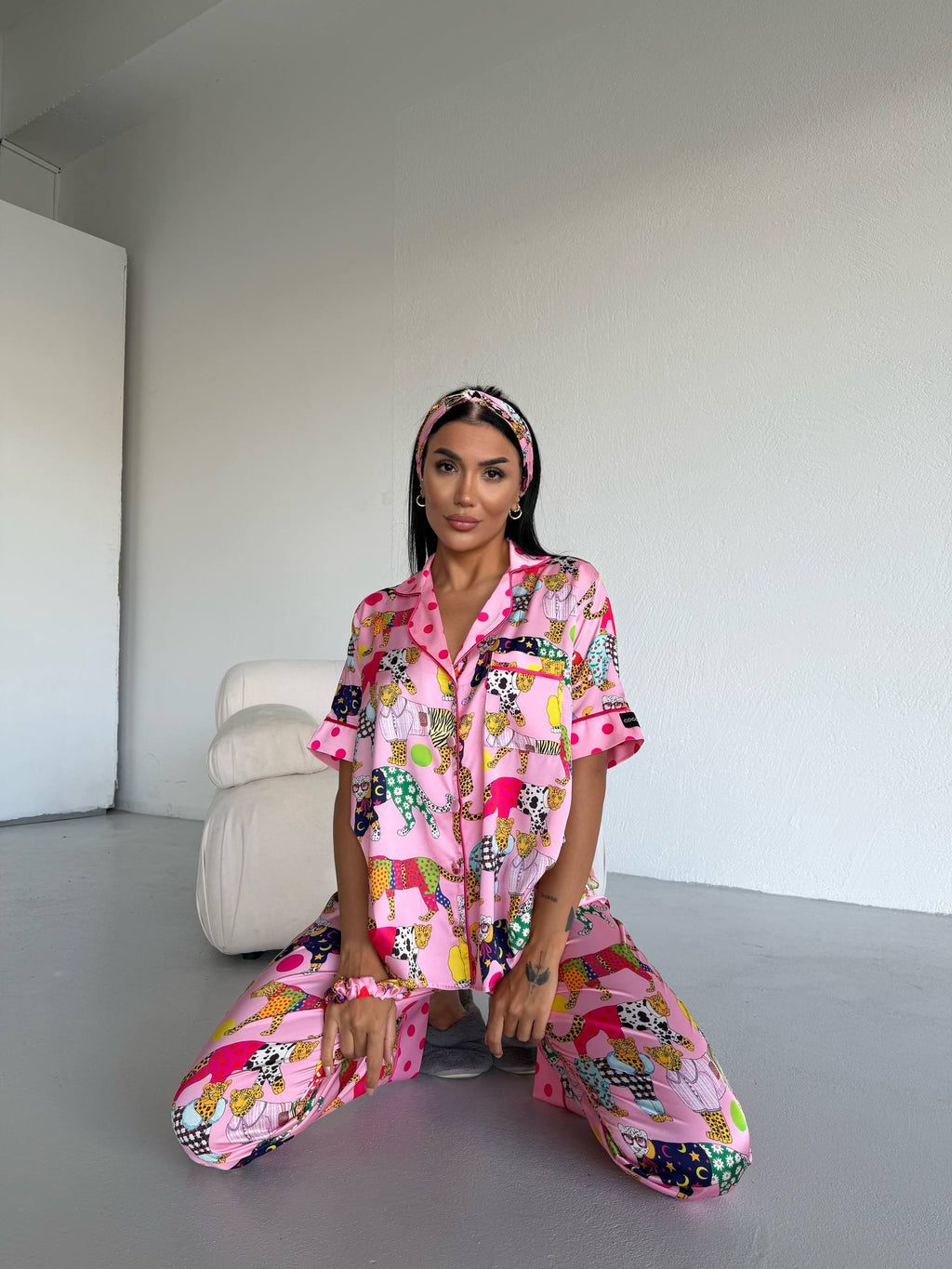 4 Parça Premium Saten Pijama Seti | Toka & Bandana Dahil ✨