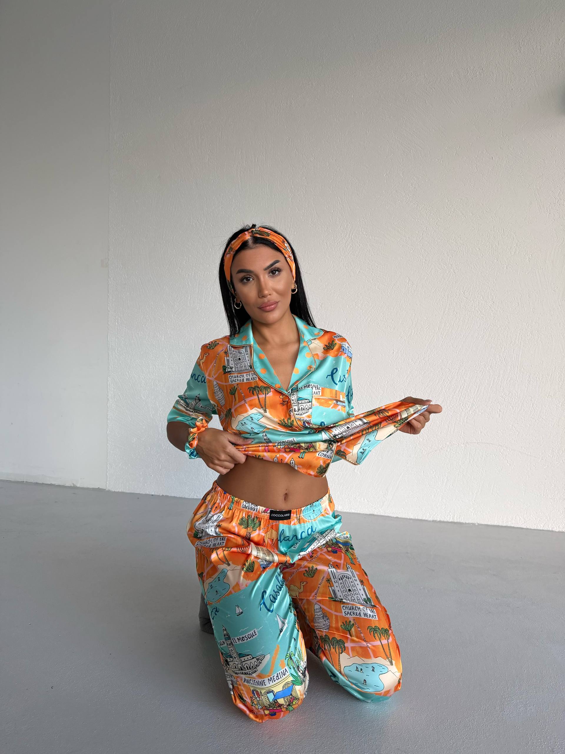4 Parça Premium Saten Pijama Seti | Toka & Bandana Dahil ✨