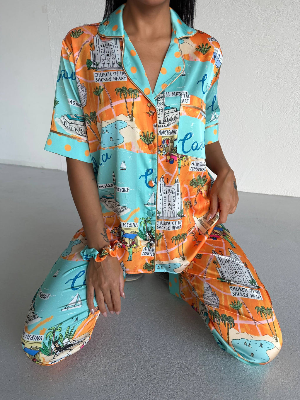 4 Parça Premium Saten Pijama Seti | Toka & Bandana Dahil ✨
