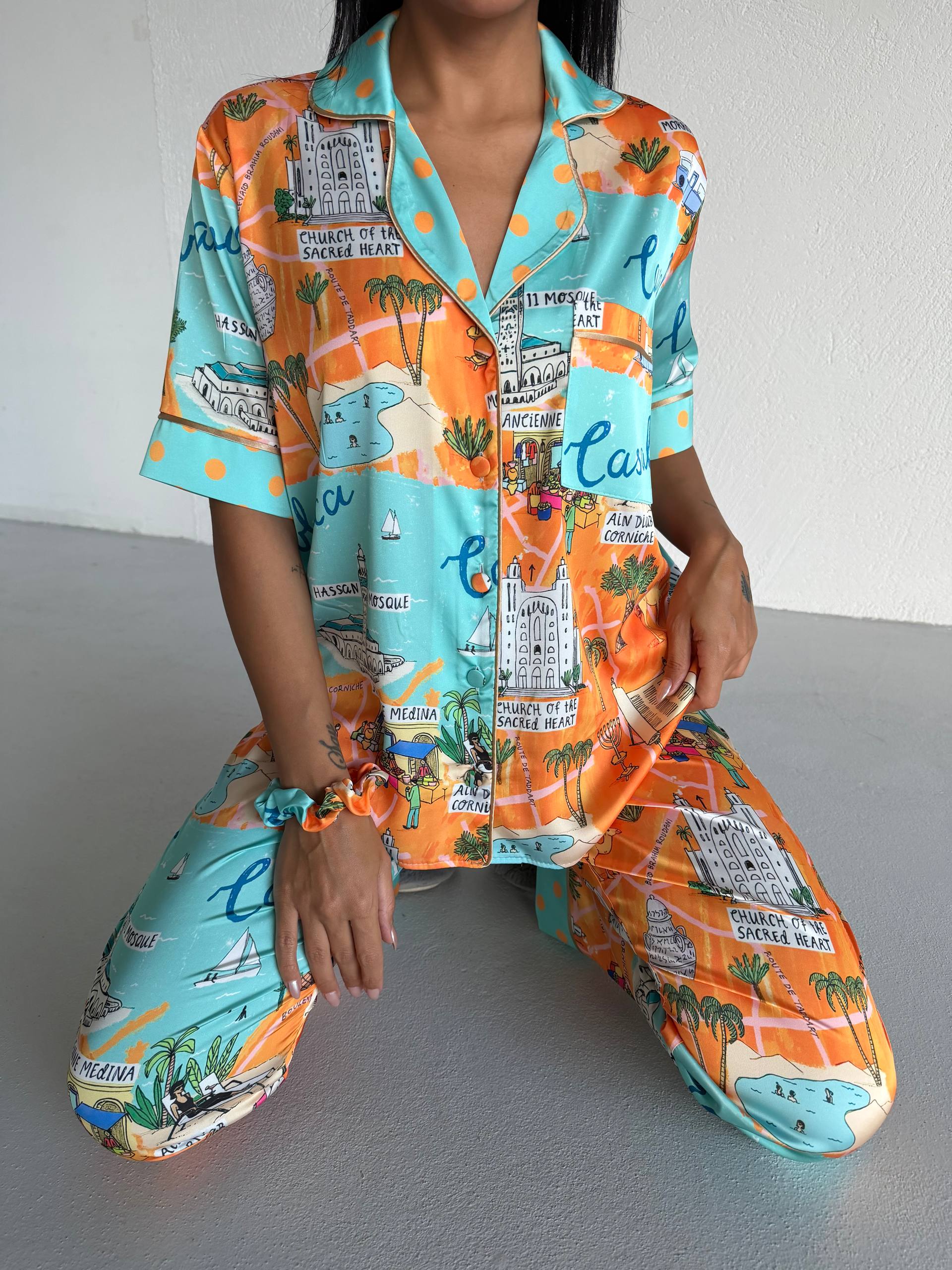 4 Parça Premium Saten Pijama Seti | Toka & Bandana Dahil ✨