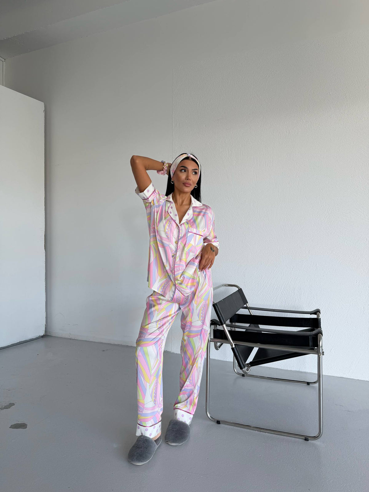 4 Parça Premium Saten Pijama Seti | Toka & Bandana Dahil ✨
