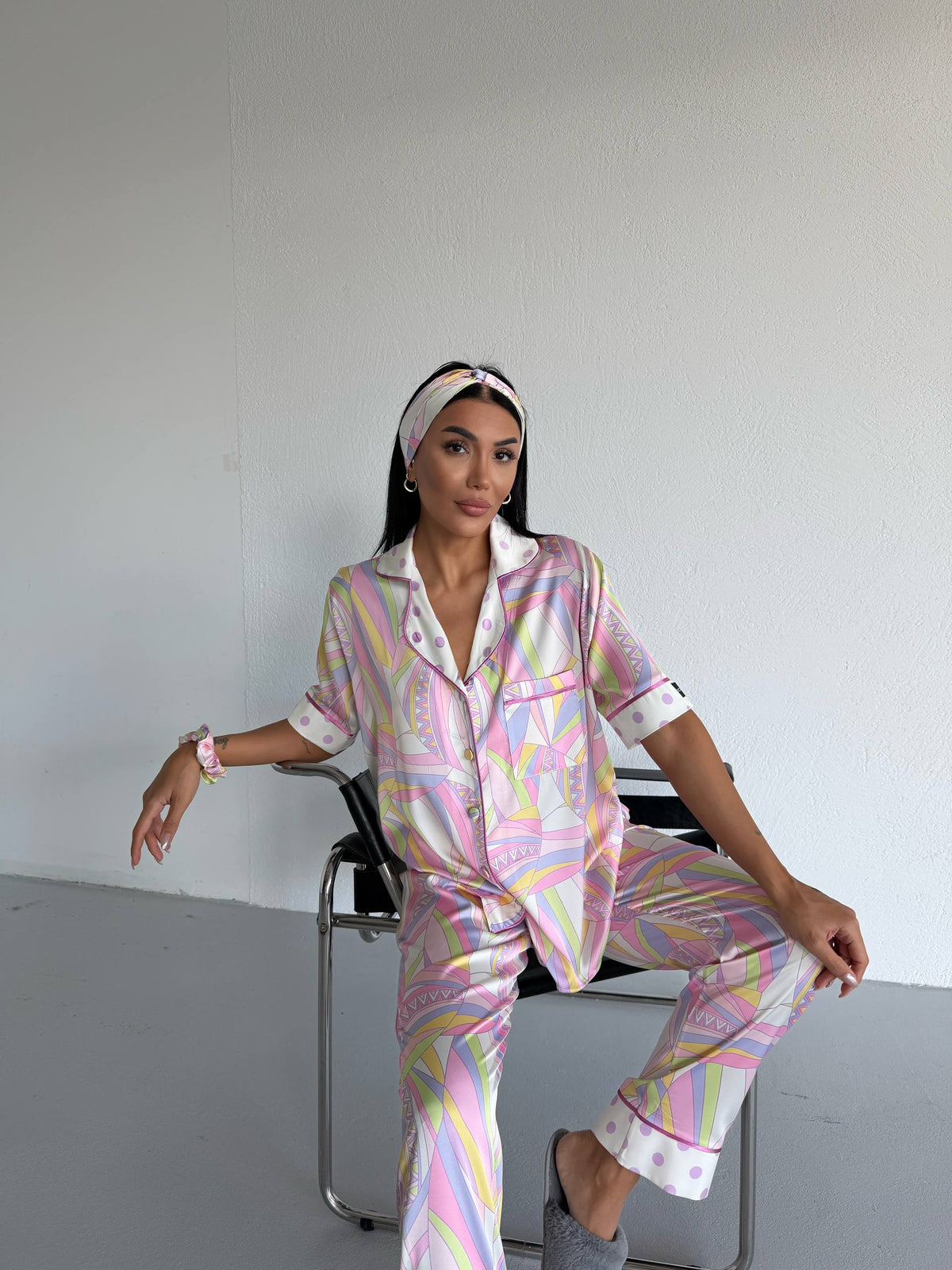 4 Parça Premium Saten Pijama Seti | Toka & Bandana Dahil ✨