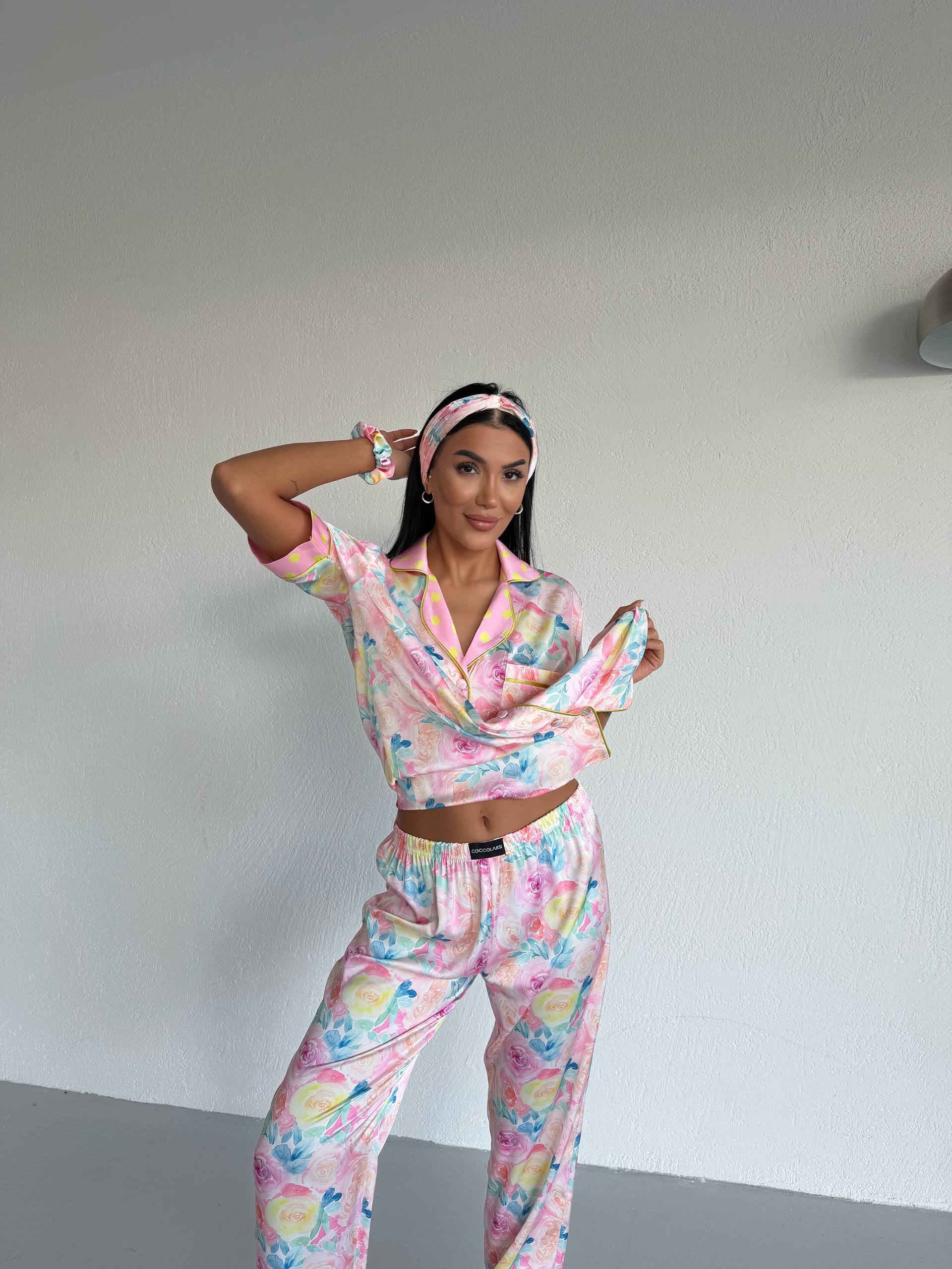 4 Parça Premium Saten Pijama Seti | Toka & Bandana Dahil ✨