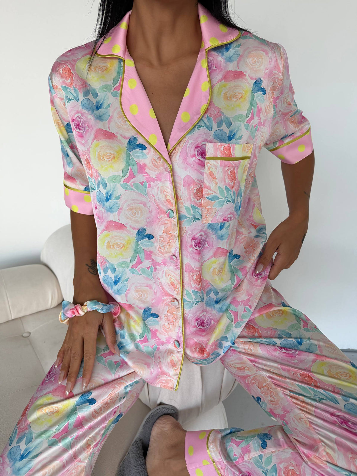 4 Parça Premium Saten Pijama Seti | Toka & Bandana Dahil ✨