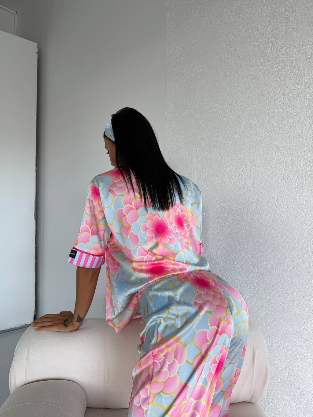 4 Parça Premium Saten Pijama Seti | Toka & Bandana Dahil ✨