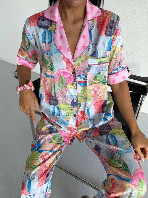 4 Parça Premium Saten Pijama Seti | Toka & Bandana Dahil ✨