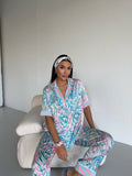 4 Parça Premium Saten Pijama Seti | Toka & Bandana Dahil ✨