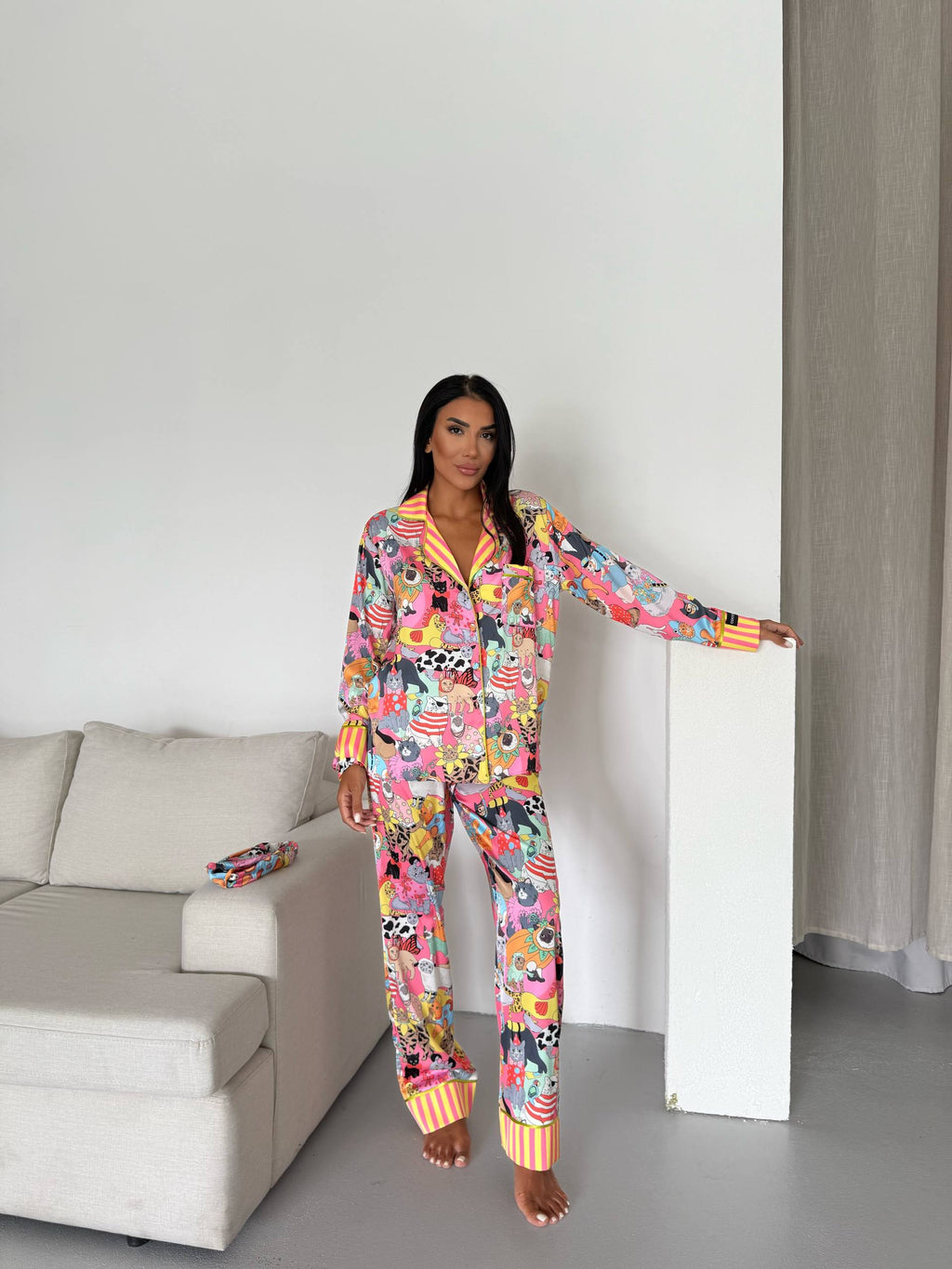 4 Parça Premium Saten Pijama Seti | Toka & Bandana Dahil ✨