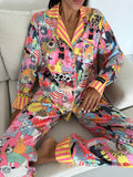 4 Parça Premium Saten Pijama Seti | Toka & Bandana Dahil ✨