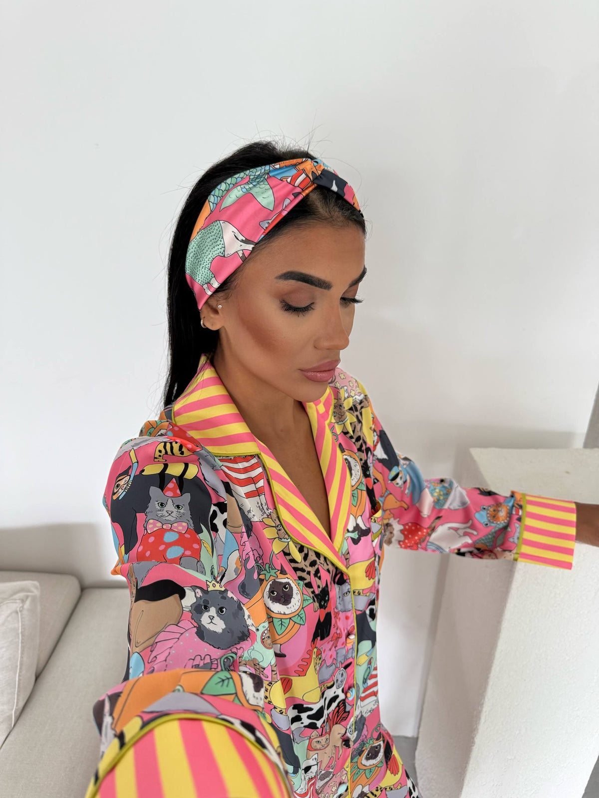4 Parça Premium Saten Pijama Seti | Toka & Bandana Dahil ✨