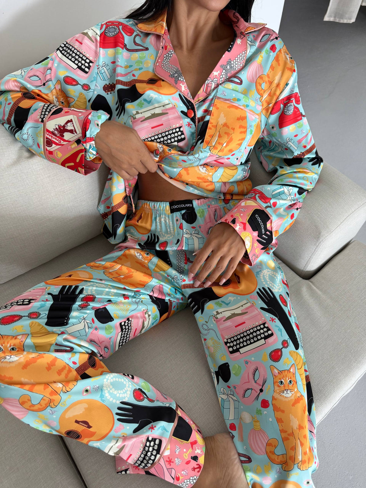 4 Parça Premium Saten Pijama Seti | Toka & Bandana Dahil ✨