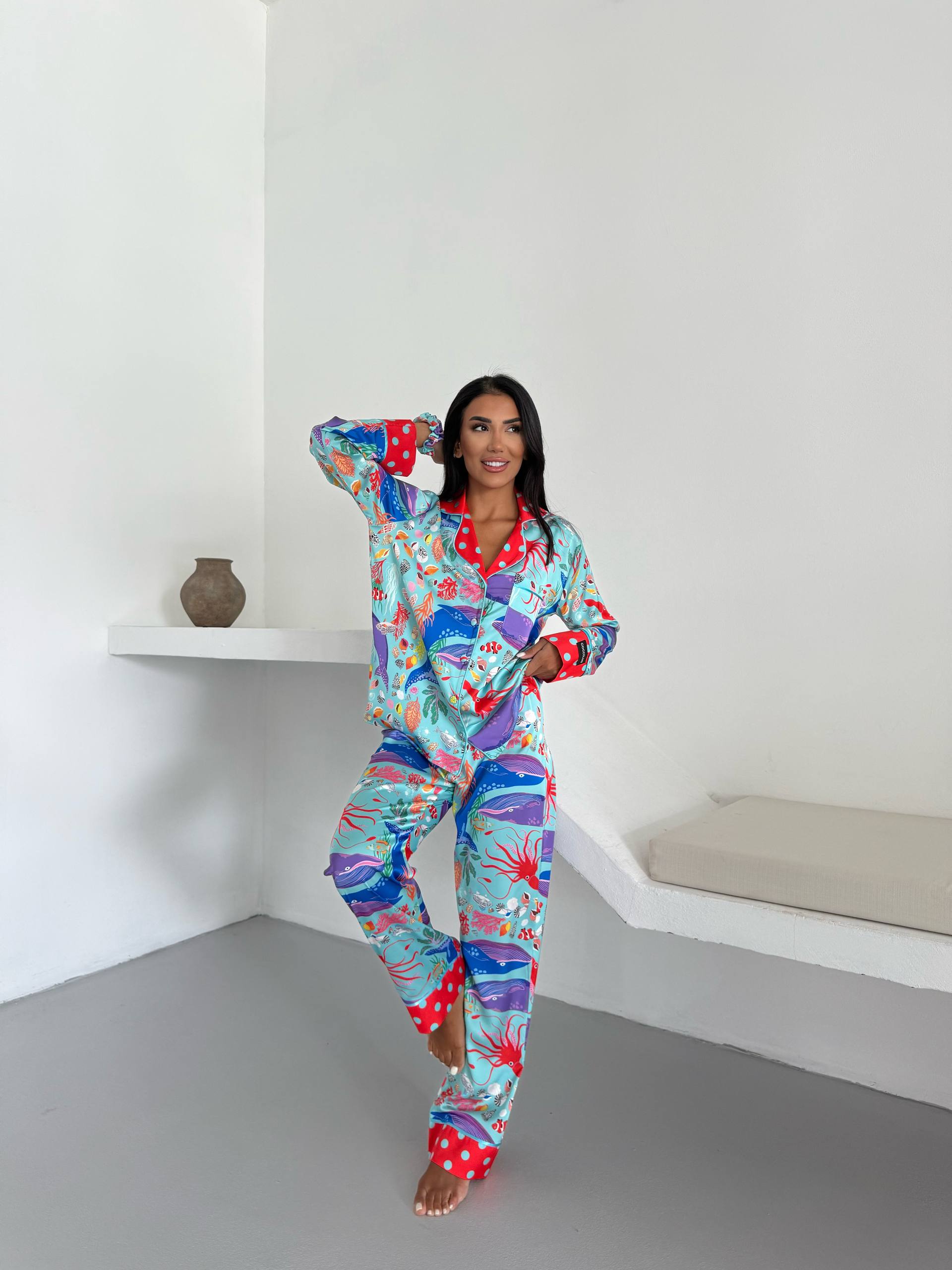 4 Parça Premium Saten Pijama Seti | Toka & Bandana Dahil ✨