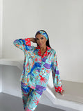 4 Parça Premium Saten Pijama Seti | Toka & Bandana Dahil ✨