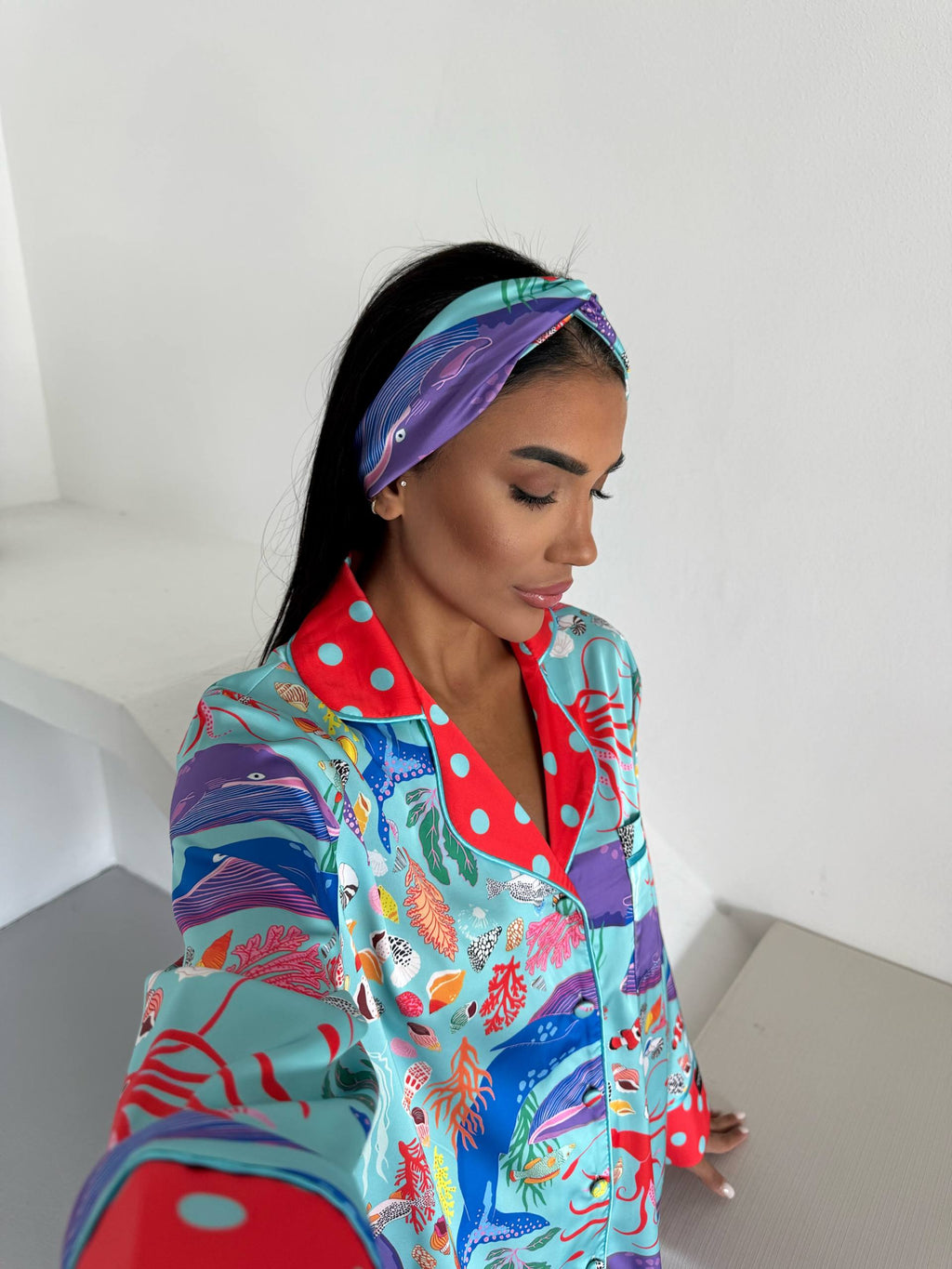 4 Parça Premium Saten Pijama Seti | Toka & Bandana Dahil ✨