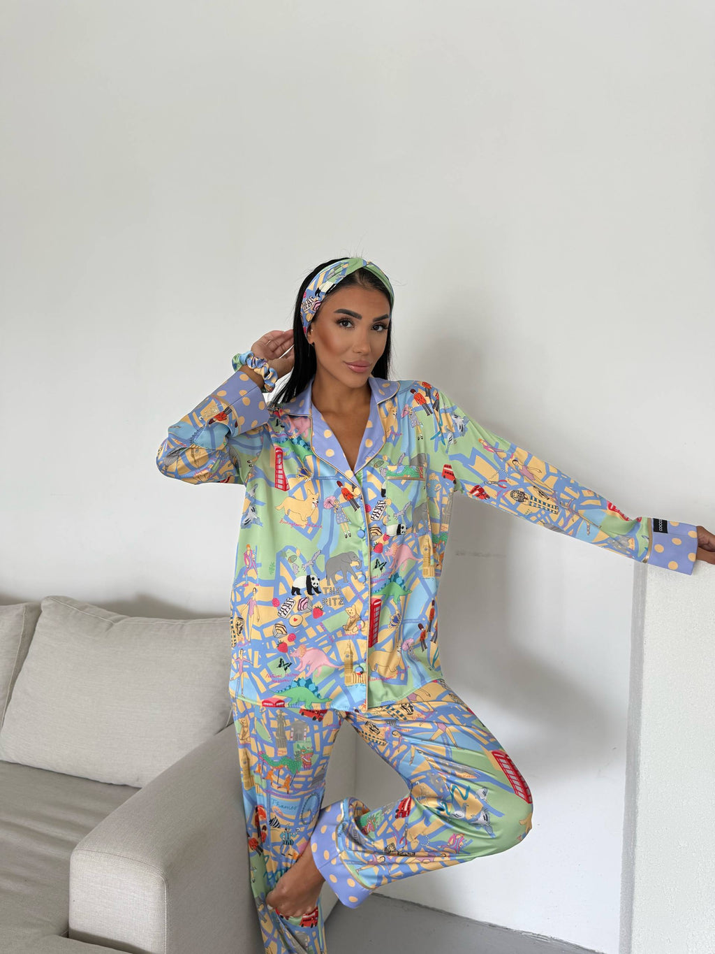 4 Parça Premium Saten Pijama Seti | Toka & Bandana Dahil ✨
