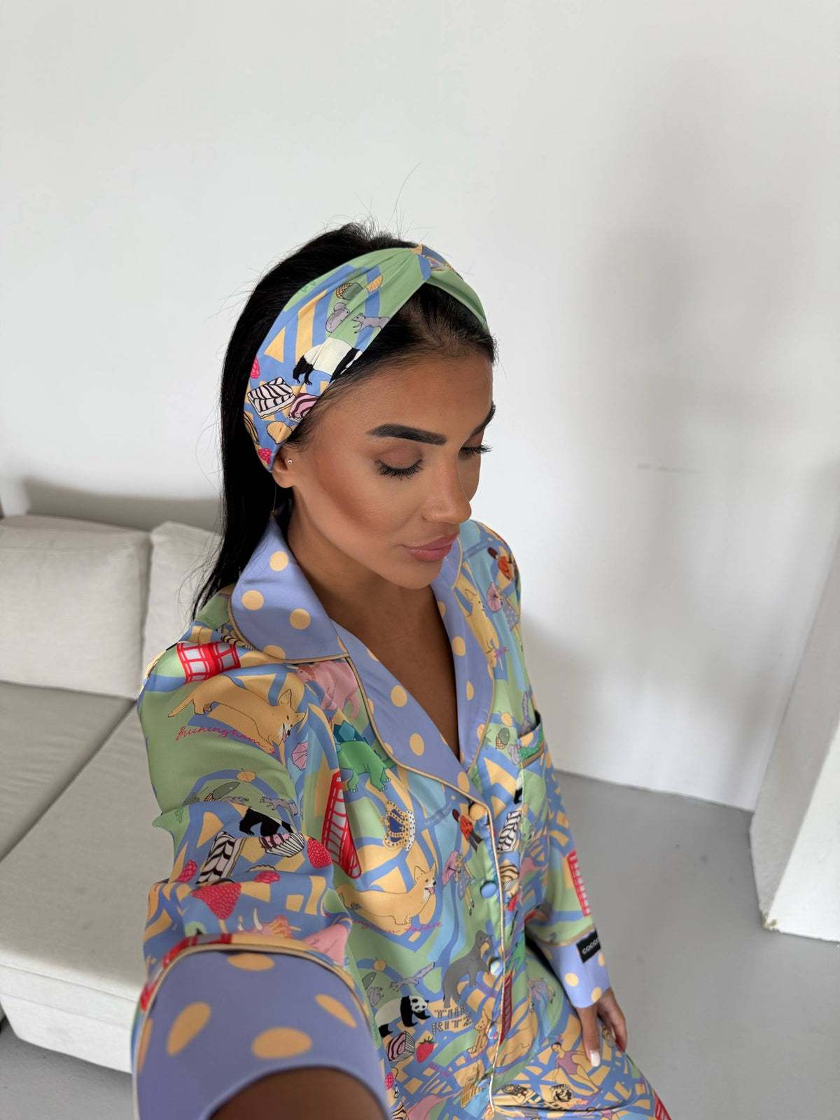 4 Parça Premium Saten Pijama Seti | Toka & Bandana Dahil ✨