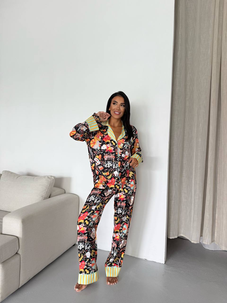 4 Parça Premium Saten Pijama Seti | Toka & Bandana Dahil ✨