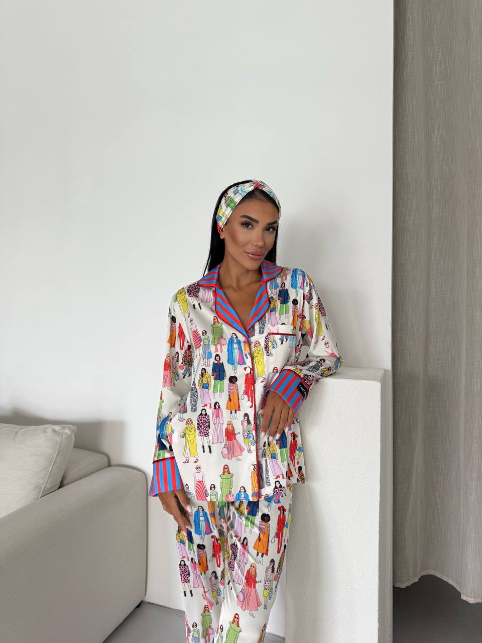 4 Parça Premium Saten Pijama Seti | Toka & Bandana Dahil ✨