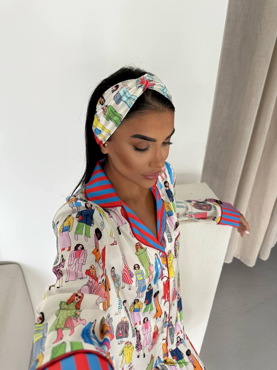 4 Parça Premium Saten Pijama Seti | Toka & Bandana Dahil ✨