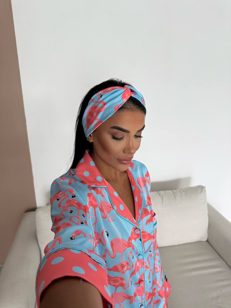 4 Parça Premium Saten Pijama Seti | Toka & Bandana Dahil ✨