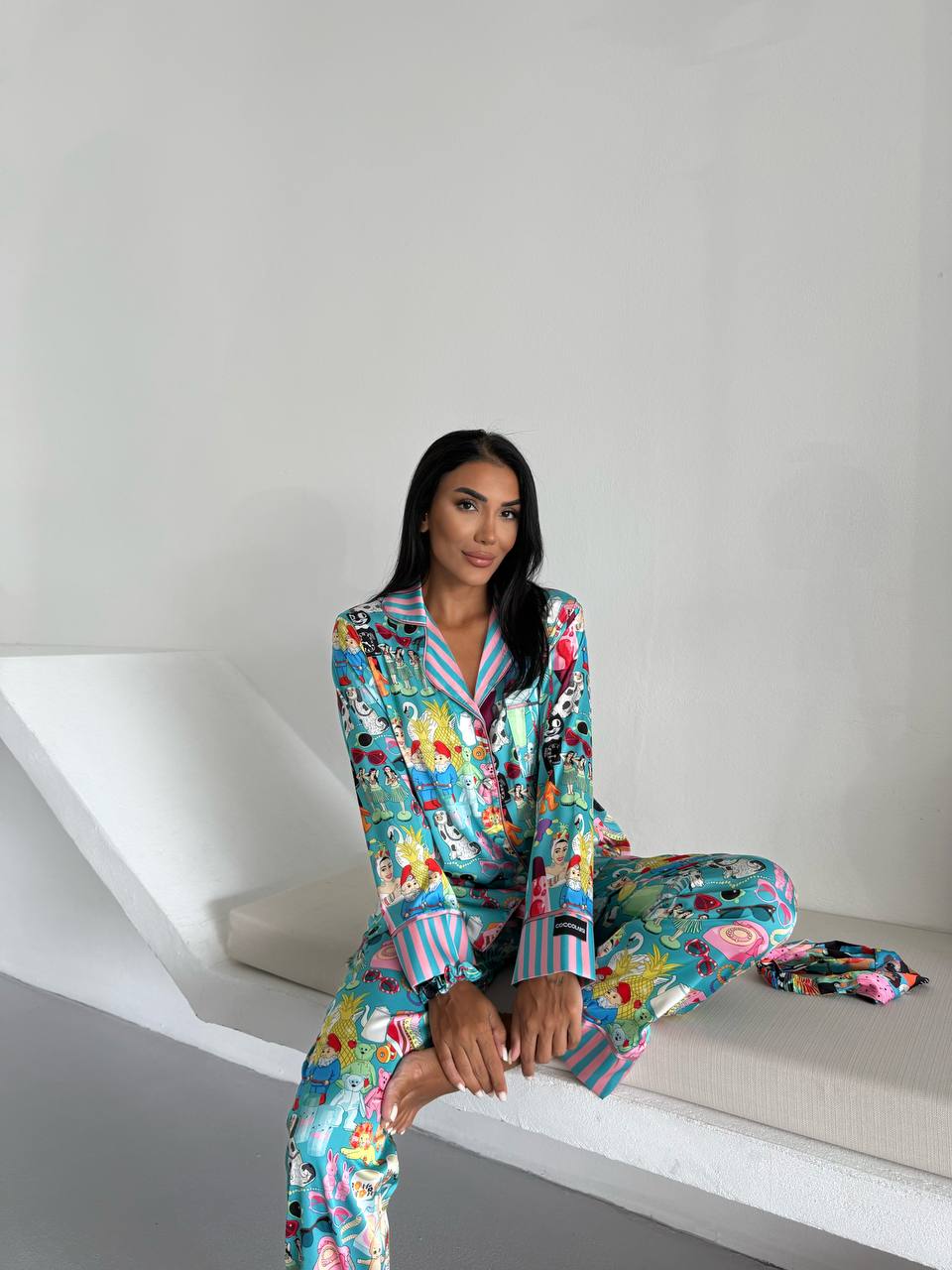 4 Parça Premium Saten Pijama Seti | Toka & Bandana Dahil ✨