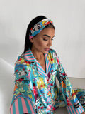 4 Parça Premium Saten Pijama Seti | Toka & Bandana Dahil ✨