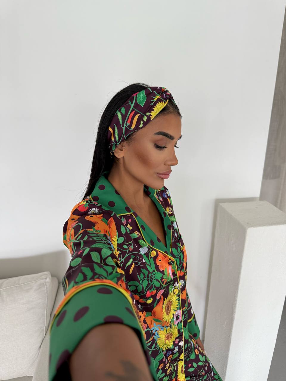 4 Parça Premium Saten Pijama Seti | Toka & Bandana Dahil ✨