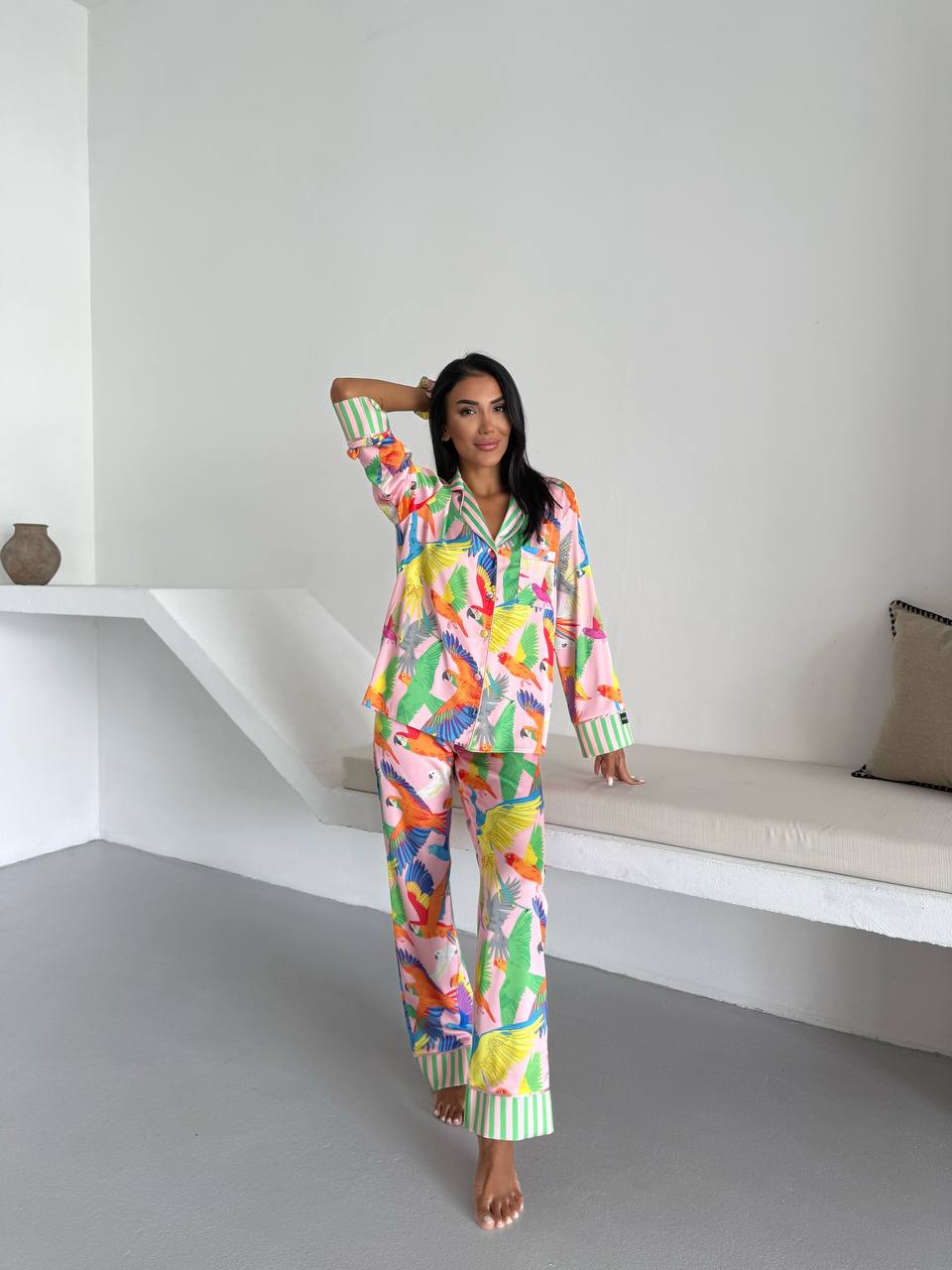 4 Parça Premium Saten Pijama Seti | Toka & Bandana Dahil ✨