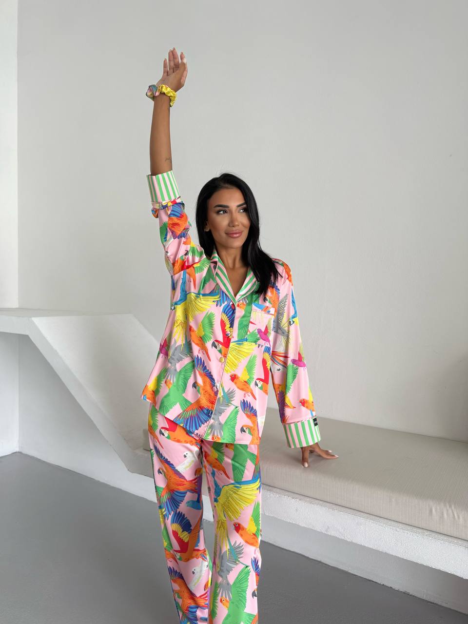 4 Parça Premium Saten Pijama Seti | Toka & Bandana Dahil ✨