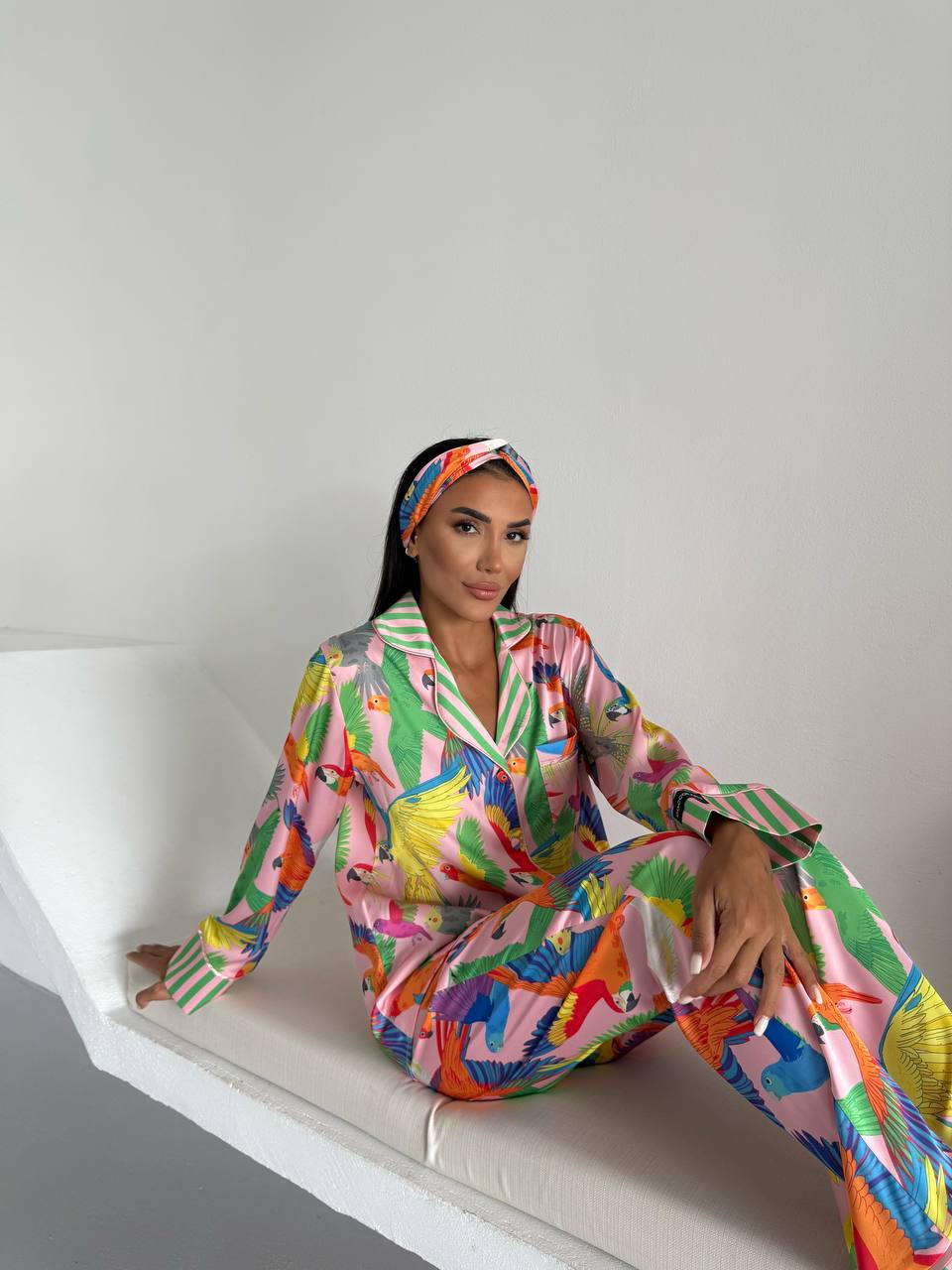 4 Parça Premium Saten Pijama Seti | Toka & Bandana Dahil ✨