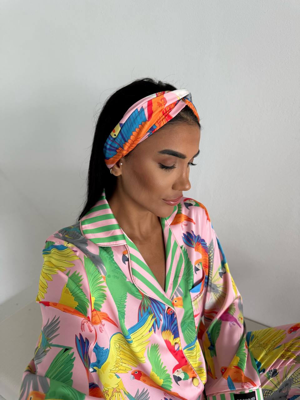 4 Parça Premium Saten Pijama Seti | Toka & Bandana Dahil ✨