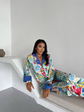 4 Parça Premium Saten Pijama Seti | Toka & Bandana Dahil ✨