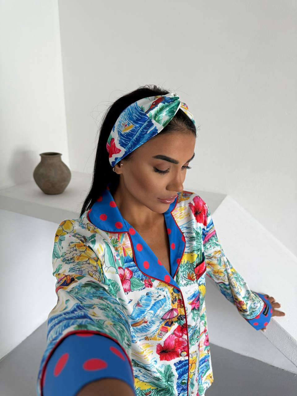 4 Parça Premium Saten Pijama Seti | Toka & Bandana Dahil ✨