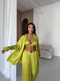 4 Parça Premium Saten Pijama Seti | Büstiyer & Toka Dahil ✨