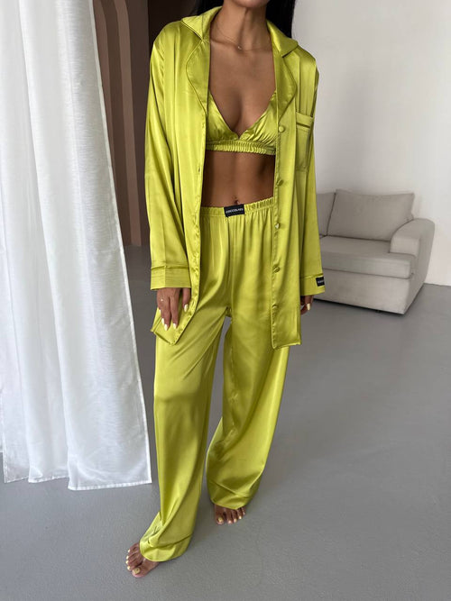 4 Parça Premium Saten Pijama Seti | Büstiyer & Toka Dahil ✨