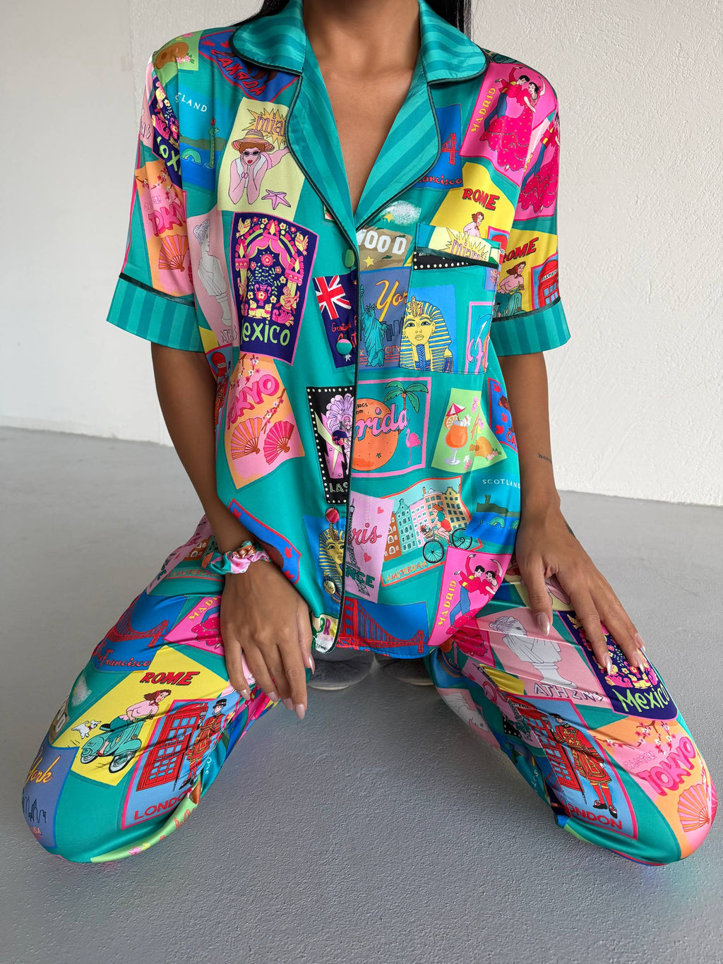 4 Parça Premium Saten Pijama Seti | Toka & Bandana Dahil ✨