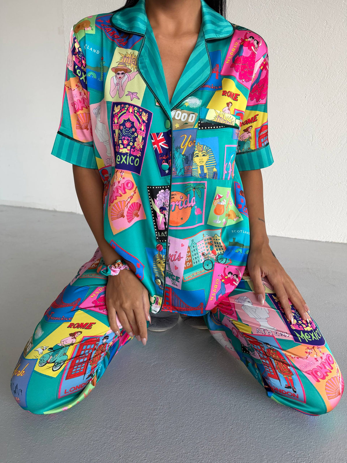 4 Parça Premium Saten Pijama Seti | Toka & Bandana Dahil ✨