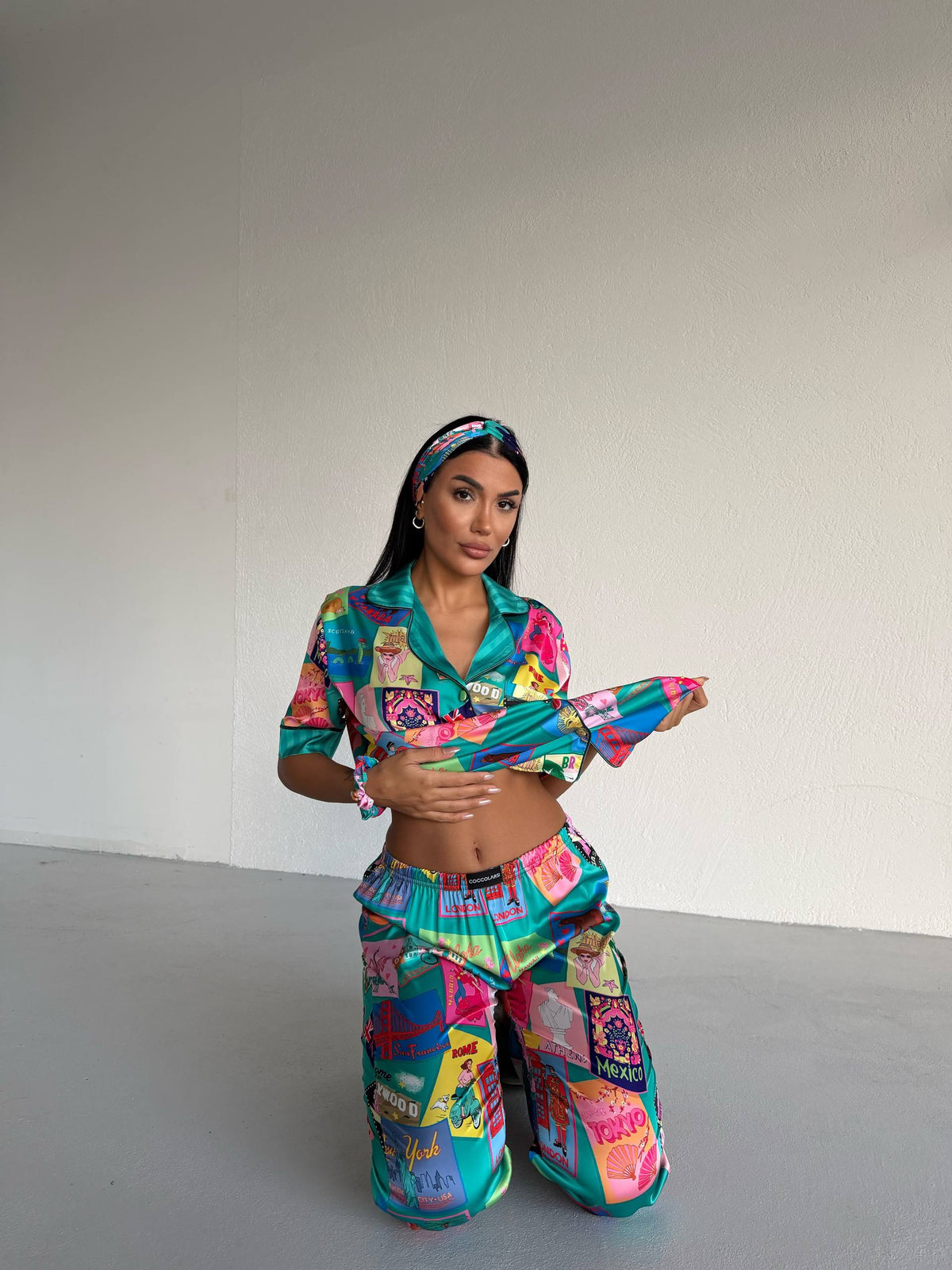 4 Parça Premium Saten Pijama Seti | Toka & Bandana Dahil ✨