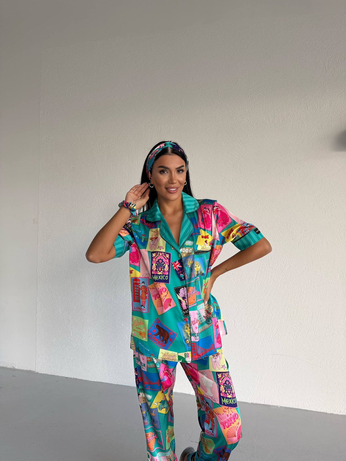 4 Parça Premium Saten Pijama Seti | Toka & Bandana Dahil ✨