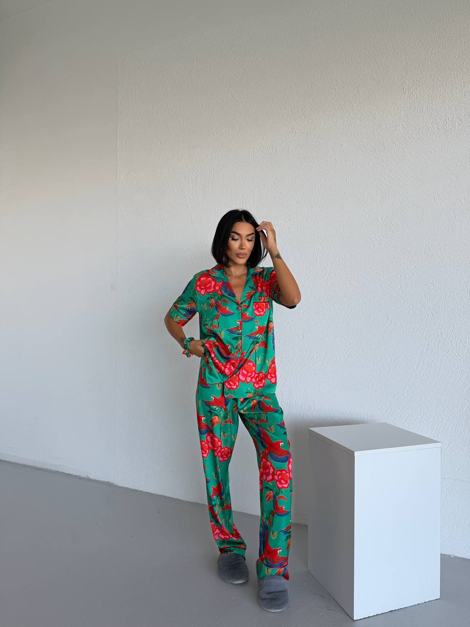 4 Parça Premium Saten Pijama Seti | Toka & Bandana Dahil ✨
