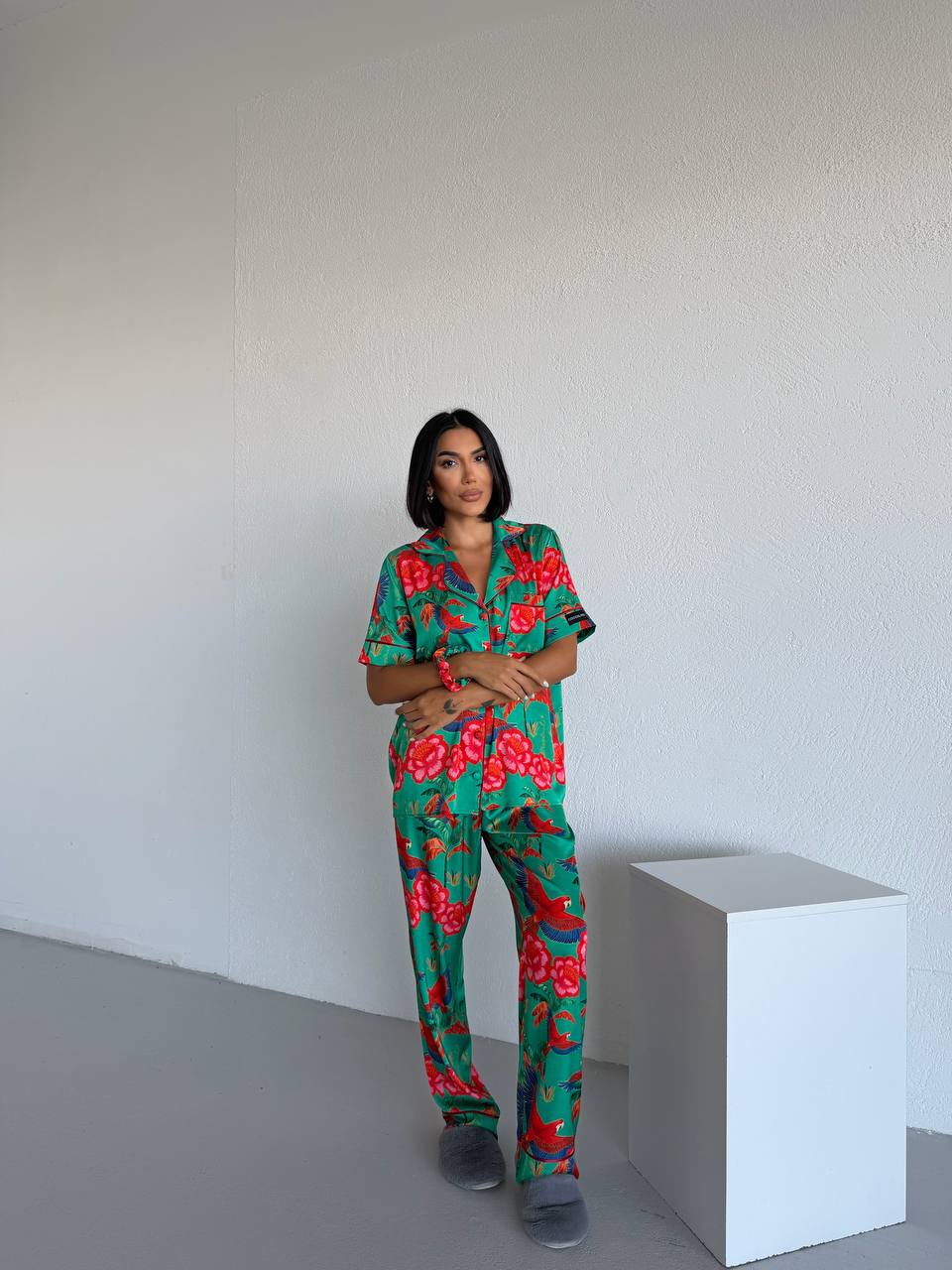 4 Parça Premium Saten Pijama Seti | Toka & Bandana Dahil ✨