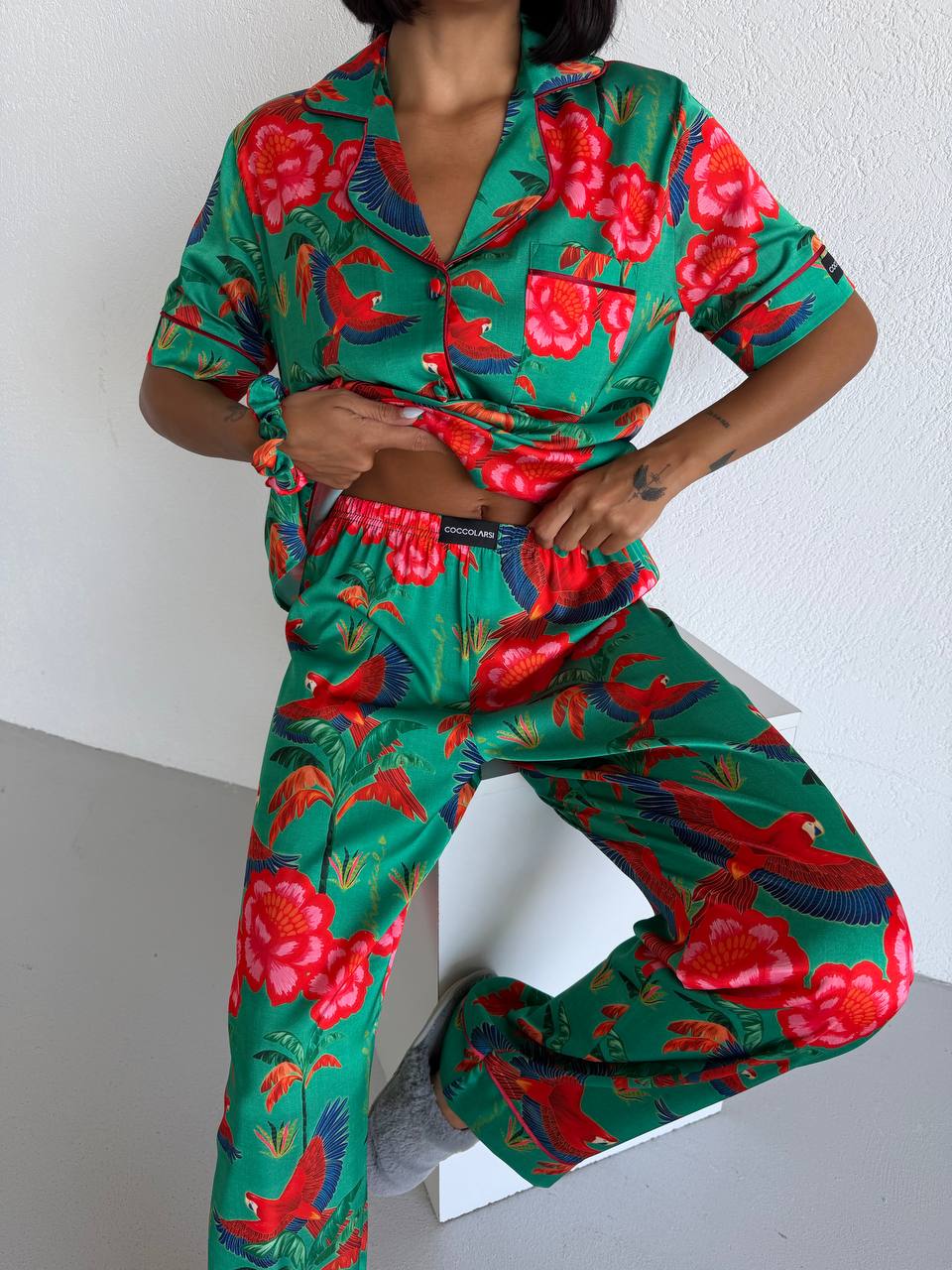 4 Parça Premium Saten Pijama Seti | Toka & Bandana Dahil ✨