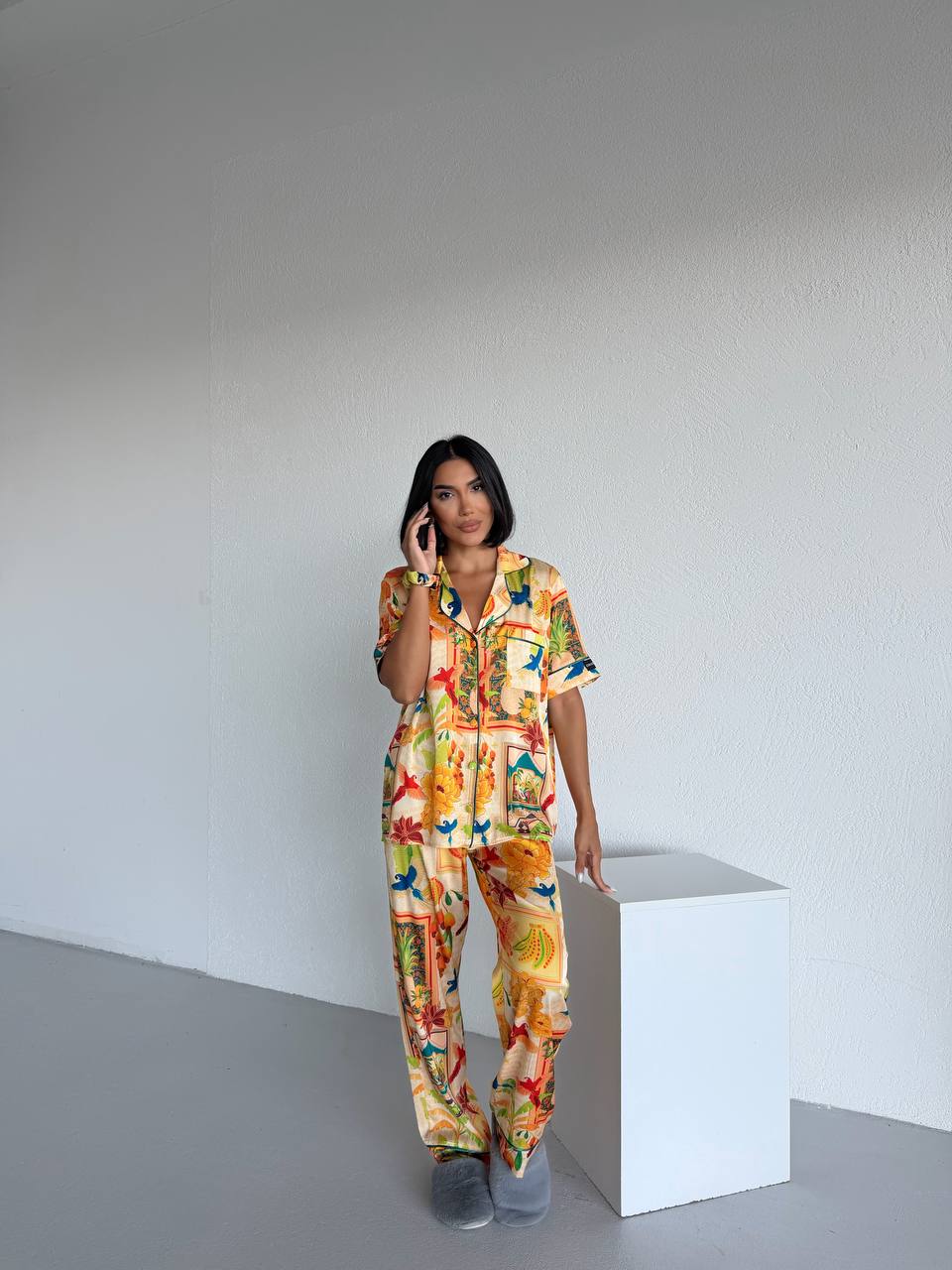 4 Parça Premium Saten Pijama Seti | Toka & Bandana Dahil ✨