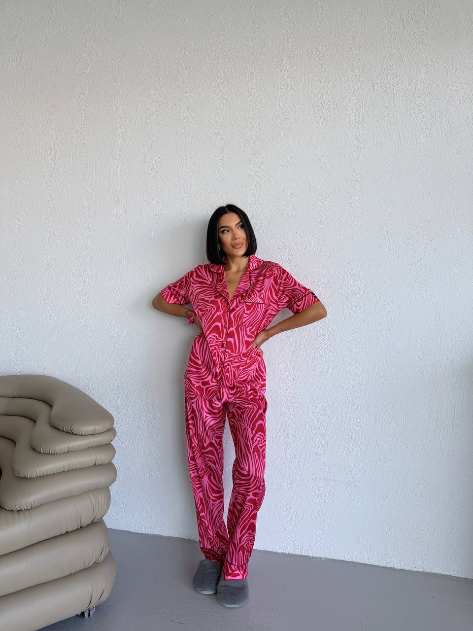 4 Parça Premium Saten Pijama Seti | Toka & Bandana Dahil ✨