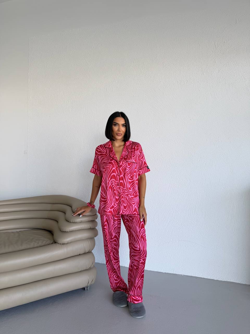 4 Parça Premium Saten Pijama Seti | Toka & Bandana Dahil ✨