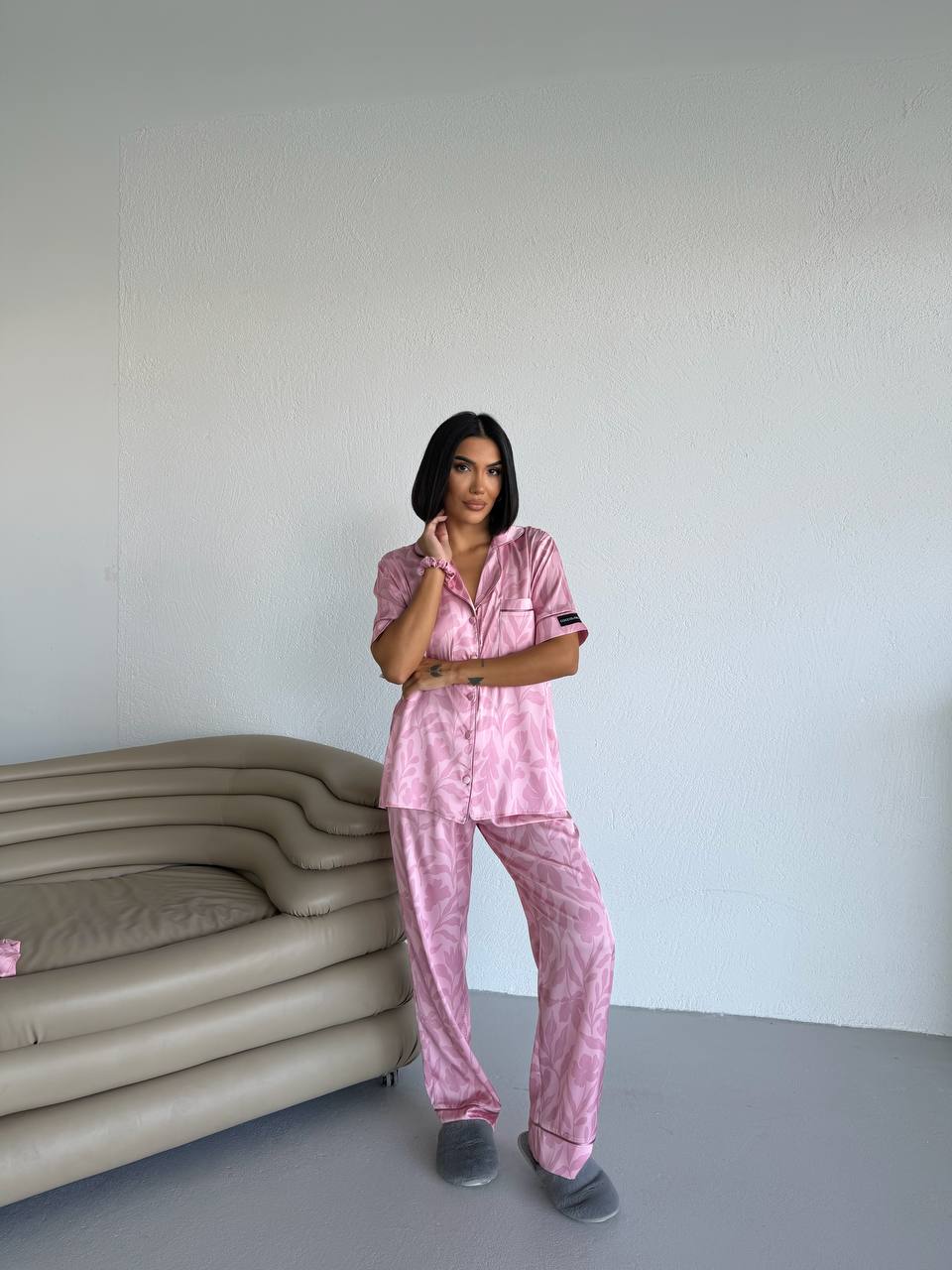 4 Parça Premium Saten Pijama Seti | Toka & Bandana Dahil ✨