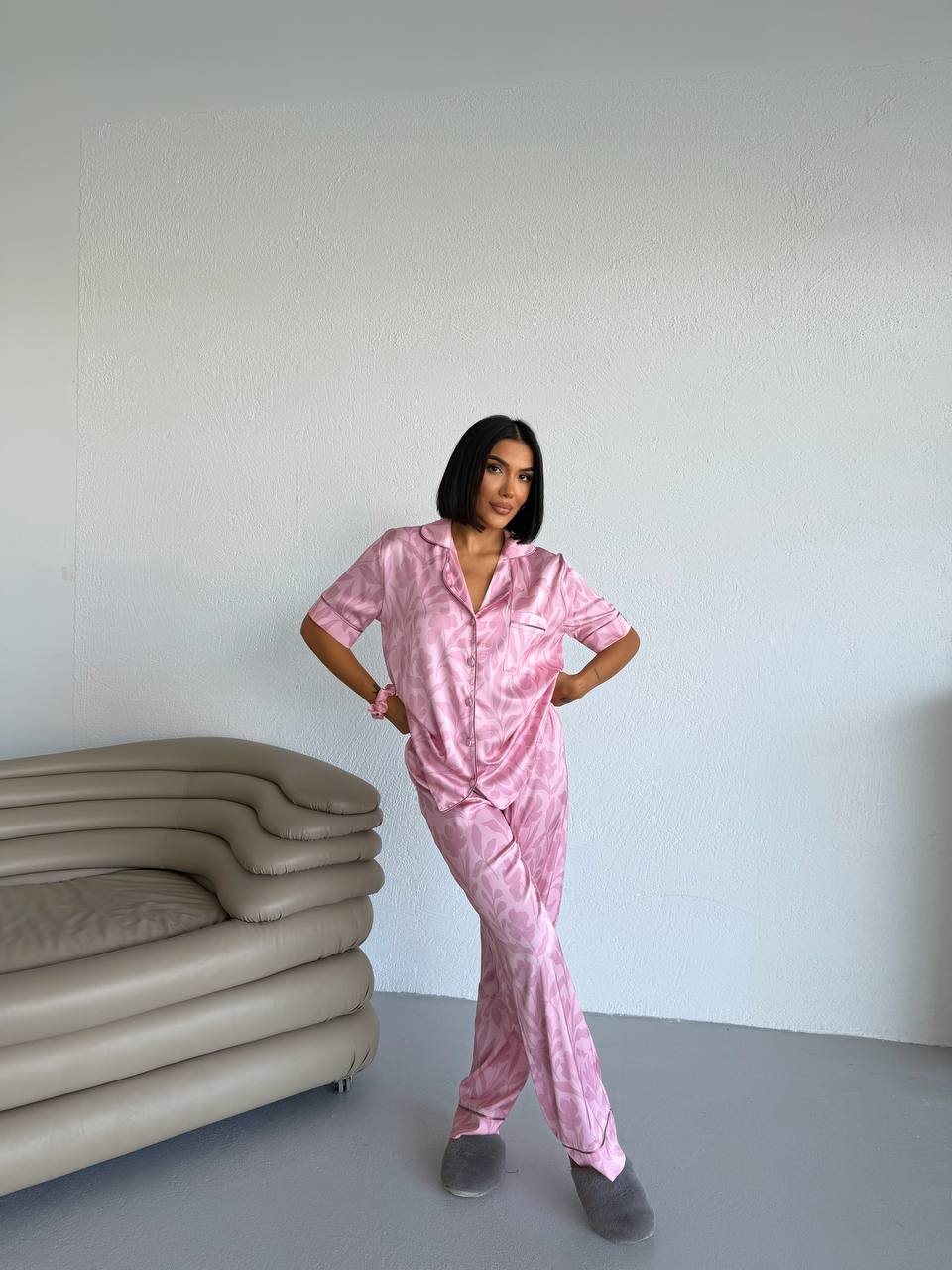 4 Parça Premium Saten Pijama Seti | Toka & Bandana Dahil ✨