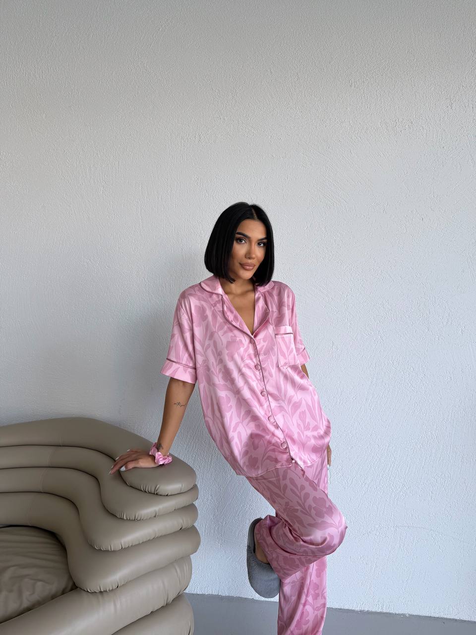 4 Parça Premium Saten Pijama Seti | Toka & Bandana Dahil ✨
