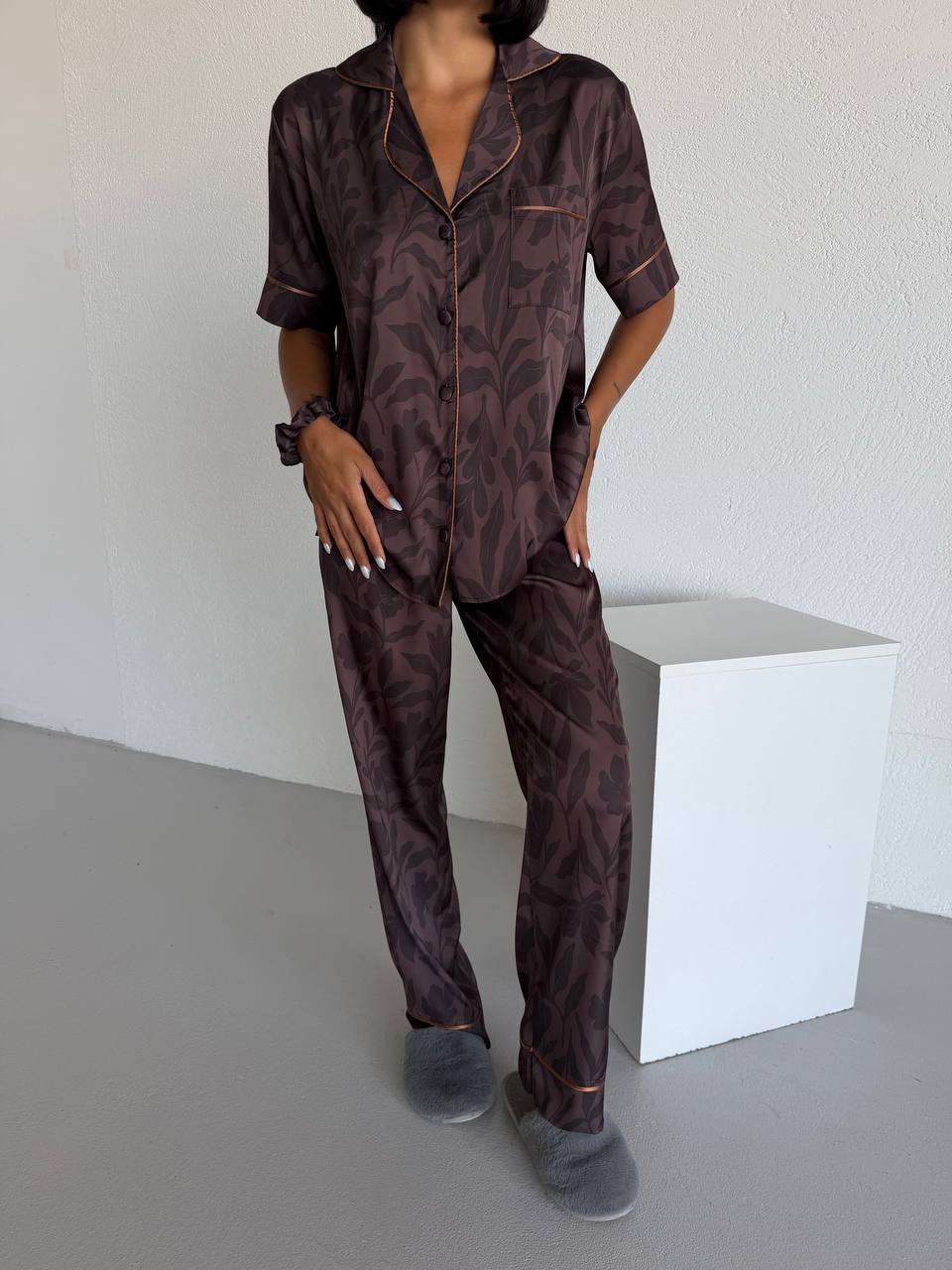 4 Parça Premium Saten Pijama Seti | Toka & Bandana Dahil ✨